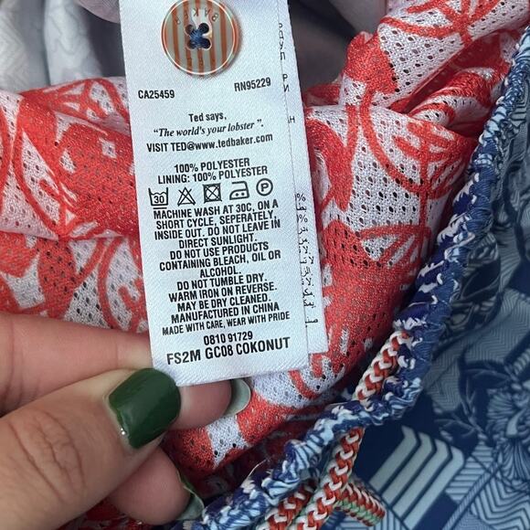 Ted Baker Swim Trunks Blue Floral Beach Pool Vacation Resort Mens Size 5 - Picture 9 of 13